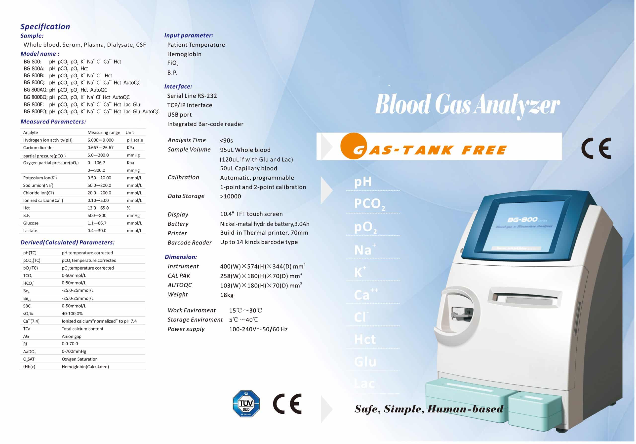 Laboratory Use Blood Gas Electrolyte Analyzer SG800 SoyMed